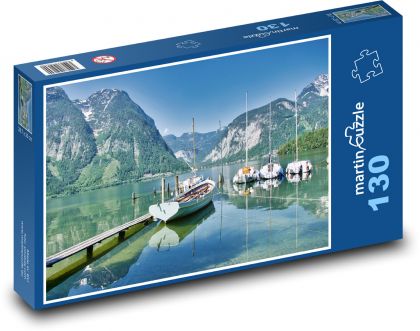 Boats - mountains, lake - Puzzle 130 pieces, size 28.7x20 cm 