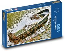 Opuszczona łódź - jezioro, rzeka Puzzle 130 elementów - 28,7x20 cm