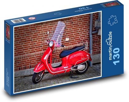 Skútr - motocykl, červená motorka - Puzzle 130 dílků, rozměr 28,7x20 cm