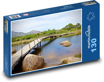 Drevený most - rieka, príroda - Puzzle 130 dielikov, rozmer 28,7x20 cm 