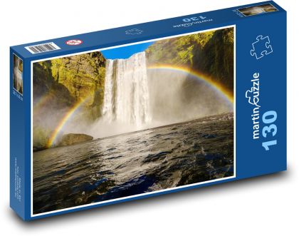 Island - vodopád, duha - Puzzle 130 dílků, rozměr 28,7x20 cm