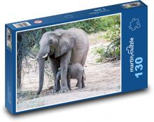 Słonie - mama i młode Puzzle 130 elementów - 28,7x20 cm