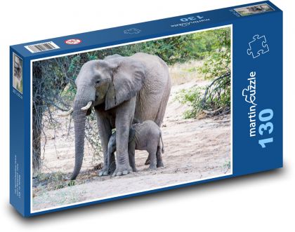 Slony - matka a mláďa - Puzzle 130 dielikov, rozmer 28,7x20 cm 