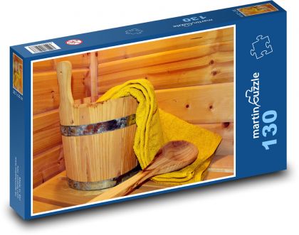 Drevená sauna - wellness, oddýchnuť si - Puzzle 130 dielikov, rozmer 28,7x20 cm 