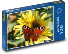 Motýl - slunečnice, květ Puzzle 130 dílků - 28,7 x 20 cm
