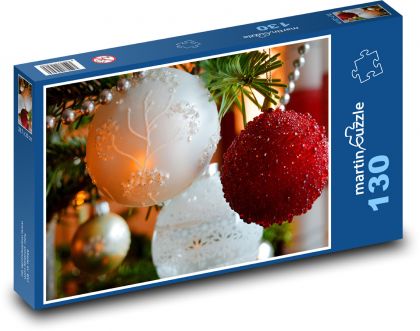 Vianočné ozdoby - dekorácie, vianoce - Puzzle 130 dielikov, rozmer 28,7x20 cm 