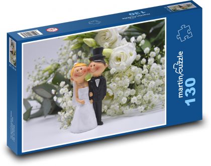 Ženich a nevěsta - svatební dekorace, kytice - Puzzle 130 dílků, rozměr 28,7x20 cm
