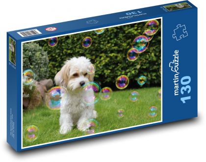 Mýdlové bubliny - pes, domácí mazlíček - Puzzle 130 dílků, rozměr 28,7x20 cm