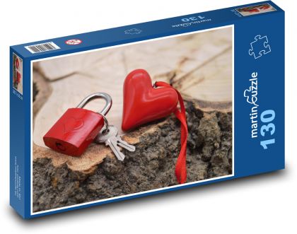 Serce - kłódka, miłość - Puzzle 130 elementów, rozmiar 28,7x20 cm