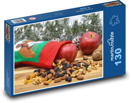 Christmas stocking - decorations, nuts - Puzzle 130 pieces, size 28.7x20 cm 