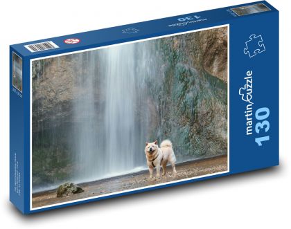 Pes, vodopád - Puzzle 130 dílků, rozměr 28,7x20 cm