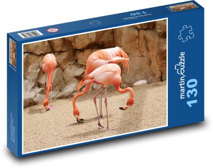 Plameňáci - ptáci, zoo - Puzzle 130 dílků, rozměr 28,7x20 cm