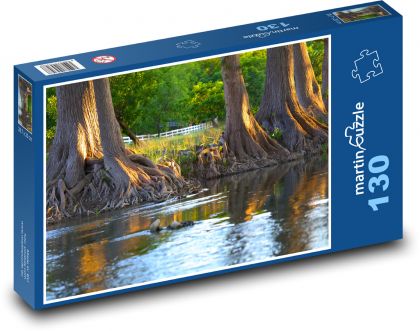 Cyprišový potok - řeka, stromy - Puzzle 130 dílků, rozměr 28,7x20 cm