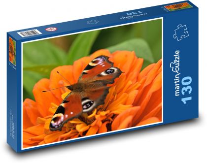 Butterfly - peacock eye, flower - Puzzle 130 pieces, size 28.7x20 cm 