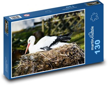Stork - bird, nest - Puzzle 130 pieces, size 28.7x20 cm 
