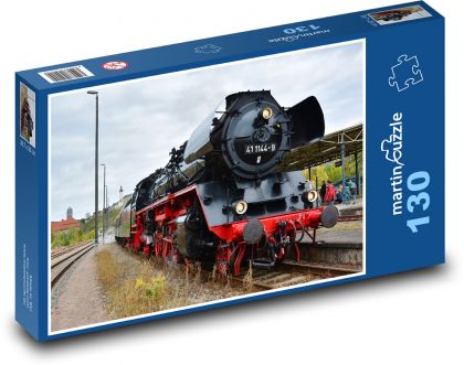 Dworzec kolejowy - pociąg parowy, tory - Puzzle 130 elementów, rozmiar 28,7x20 cm