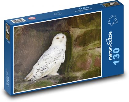 Sněžná sova - bílý pták, zvíře - Puzzle 130 dílků, rozměr 28,7x20 cm