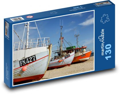 Łódź rybacka - morze, Dania - Puzzle 130 elementów, rozmiar 28,7x20 cm