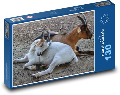 Domestic goats - cattle, horns - Puzzle 130 pieces, size 28.7x20 cm 