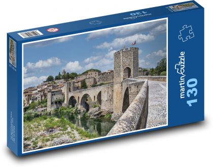 Medieval village - bridge, river - Puzzle 130 pieces, size 28.7x20 cm 