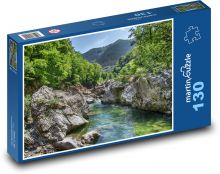 Rieka - skaly, les Puzzle 130 dielikov - 28,7 x 20 cm 