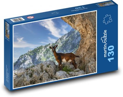 Koza na skále - hora, příroda - Puzzle 130 dílků, rozměr 28,7x20 cm