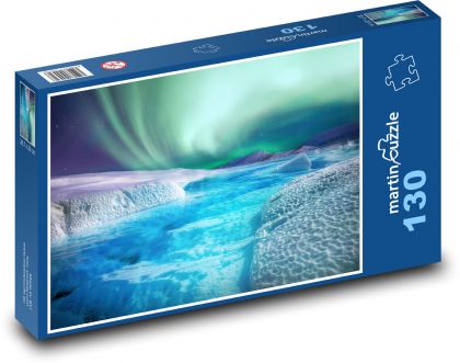 Polárna žiara - nočná obloha, sneh - Puzzle 130 dielikov, rozmer 28,7x20 cm 