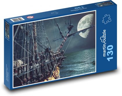 Mesiac nad morom - loď, oceán - Puzzle 130 dielikov, rozmer 28,7x20 cm 