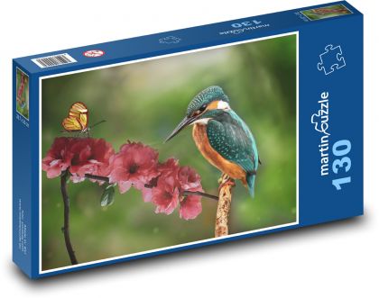 Eisvogel - Vogel, Frühlingsblume - Puzzle - 130 Teile
