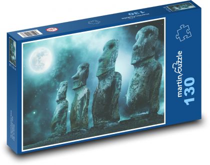 Osterinsel - Skulpturen bei Nacht, Mond - Puzzle - 130 Teile