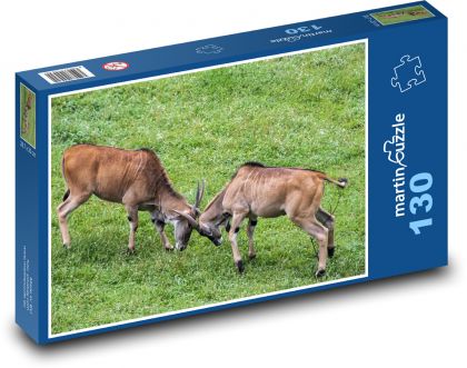 Zápasící kozy - domácí zvířata, farma - Puzzle 130 dílků, rozměr 28,7x20 cm