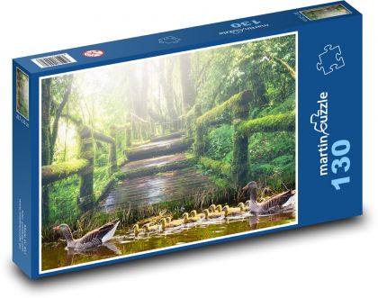 Kačice v parku - rybník, príroda - Puzzle 130 dielikov, rozmer 28,7x20 cm 
