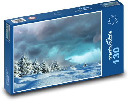 Zimní krajina - stromy pod sněhem, sníh - Puzzle 130 dílků, rozměr 28,7x20 cm