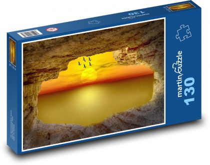 Jeskyně - západ slunce, skála - Puzzle 130 dílků, rozměr 28,7x20 cm