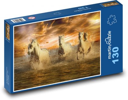 Running horses on the beach - beach, sunset - Puzzle 130 pieces, size 28.7x20 cm 