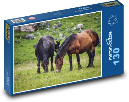 Horses in the pasture - meadow, nature - Puzzle 130 pieces, size 28.7x20 cm 