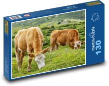 Brown cows - livestock, pasture Puzzle 130 pieces - 28.7 x 20 cm 
