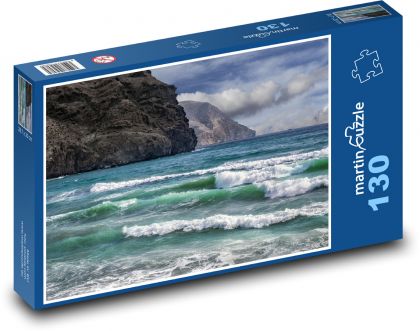 Vlny na pláži - moře, skály - Puzzle 130 dílků, rozměr 28,7x20 cm