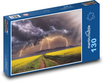 Storm over the field - clouds, road - Puzzle 130 pieces, size 28.7x20 cm 