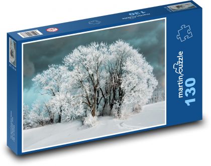 Ośnieżone drzewa - zimowy krajobraz, las - Puzzle 130 elementów, rozmiar 28,7x20 cm