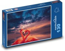 Flamingos am See - Sonnenuntergang, Vogel Puzzle 130 Teile - 28,7x20 cm