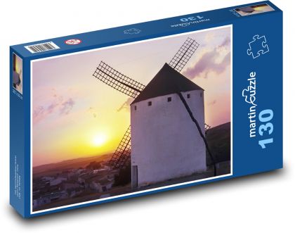 Młyn - zachód słońca, przyroda - Puzzle 130 elementów, rozmiar 28,7x20 cm