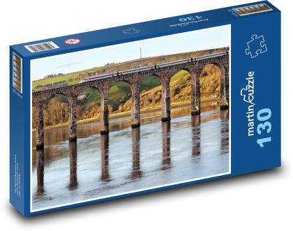 Brücke, Hochgeschwindigkeitszug. Fluss - Puzzle - 130 Teile