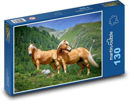 Koně Haflingové - Alpská pastvina - Puzzle 130 dílků, rozměr 28,7x20 cm