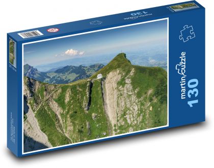 Švýcarsko - Alpy, kostel - Puzzle 130 dílků, rozměr 28,7x20 cm