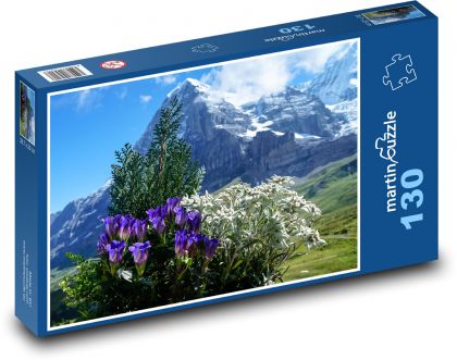 Květiny - hory, Alpy - Puzzle 130 dílků, rozměr 28,7x20 cm