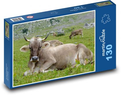 Kráva - dobytek, hory - Puzzle 130 dílků, rozměr 28,7x20 cm