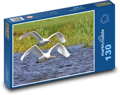 Flying swans - lake, birds - Puzzle 130 pieces, size 28.7x20 cm 