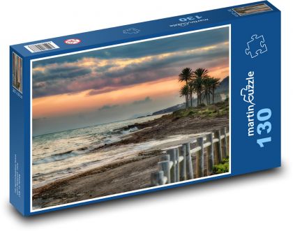 Sonnenuntergang am Strand - Meer, Palmen - Puzzle - 130 Teile