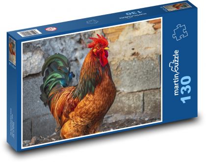 Kogut - kolorowe piórka, ptak - Puzzle 130 elementów, rozmiar 28,7x20 cm